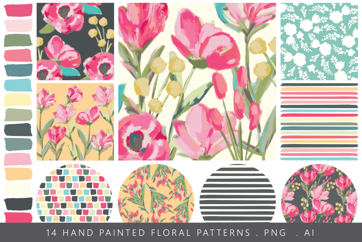 hand painted floral seamless patterns
