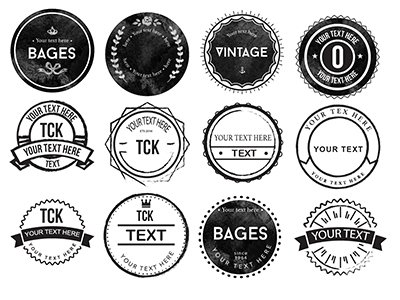 Collection of 20 rounded rough badges