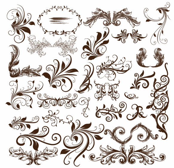 a collection of elegant and decorative floral swirls 