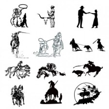 free vector Black and white cowboy series a vector drawing