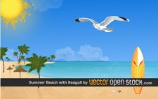free vector Summer beach with Seagulls