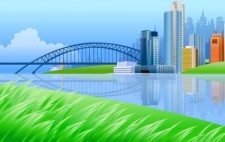 free vector City on river side with a bridge