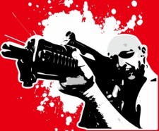 free vector Soldiers firing a red background vector characters