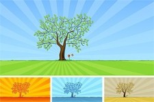 free vector Trees and grass flowers vector