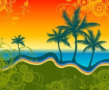 free vector Palm beach silhouette with trend pattern vector