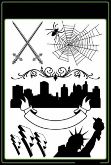 free vector Sword spiders urban silhouette lightning the statue of liberty and other pattern vector
