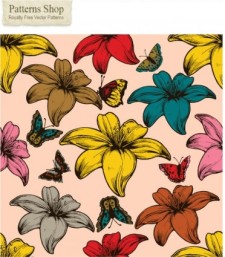free vector Free flowers and butterflies vector seamless pattern