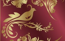 free vector Number of golden flowers and birds butterfly pattern