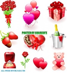 free vector Valentines day gift and bucket