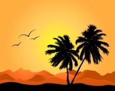 free vector Coconut trees and mountain silhouette vector again and again