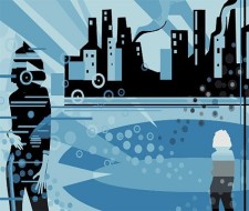 free vector City silhouette and character vector