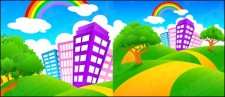 free vector City on green hill rainbow