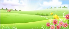 free vector Grass with flower and butterfly