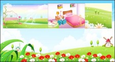 free vector Wind mill and flower gardent