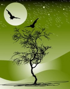 free vector Nature tree moon bat night scene star