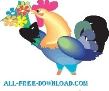 free vector Rooster with Flowers