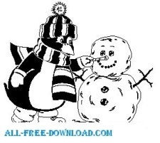 free vector Penguin with Snowman
