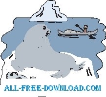 free vector Seal Watching Eskimo