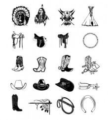 free vector Black and white clip art cowboy accessories