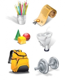 free vector Backpack, cuspidor, barbell, pencil box&