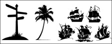 free vector Road signs, coconut trees, sailing icon material
