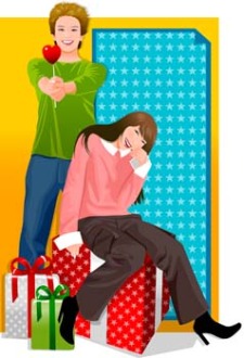 free vector Couple in love with their gift and candy