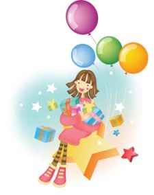 free vector Girl ballon and gift