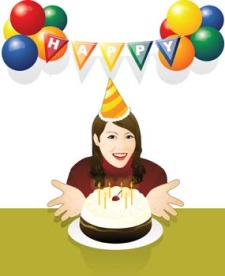 free vector Birthday girl with cake and ballon