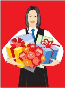 free vector School girl with her gift
