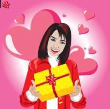 free vector Girl in love with gift