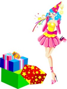 free vector Party Clown woman with boxes of present