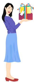 free vector Girl in blue dress with her gift