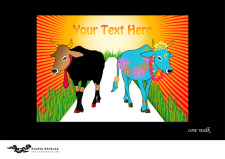 free vector Cows walking on a catwalk in the meadow
