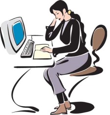 free vector Girl working with her desktop PC