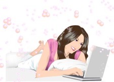 free vector Beautiful girl lay and chat with her laptop
