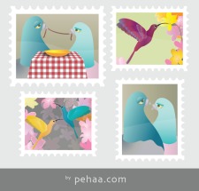 free vector Four Colorful Stamps