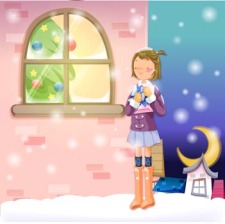 free vector Girl waiting for her gift in snow