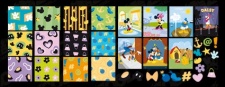 free vector Mickey Mouse, Donald Duck, hearts, flowers, bombs Disney lovely tile background