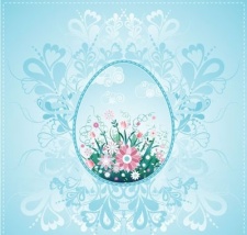 free vector One easter egg on blue background with decorative elements