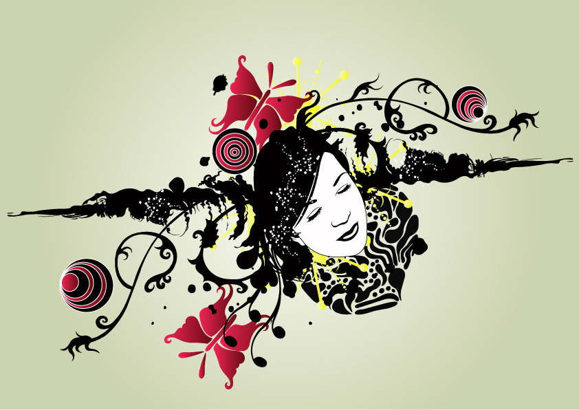 free vector 12, with the pattern portrait of female silhouettes vector material