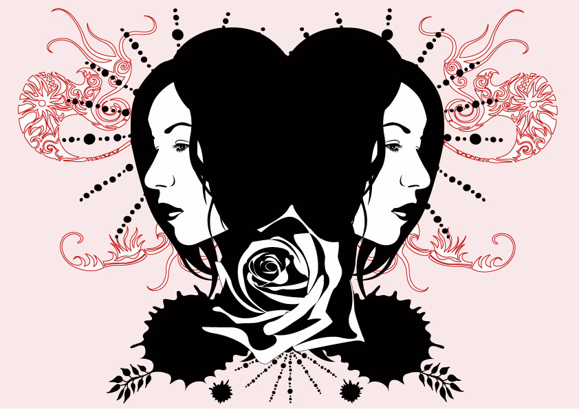 free vector 12, with the pattern portrait of female silhouettes vector material