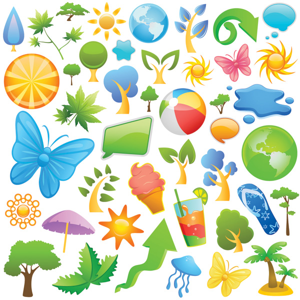 free vector 2 sets of summer theme icon vector
