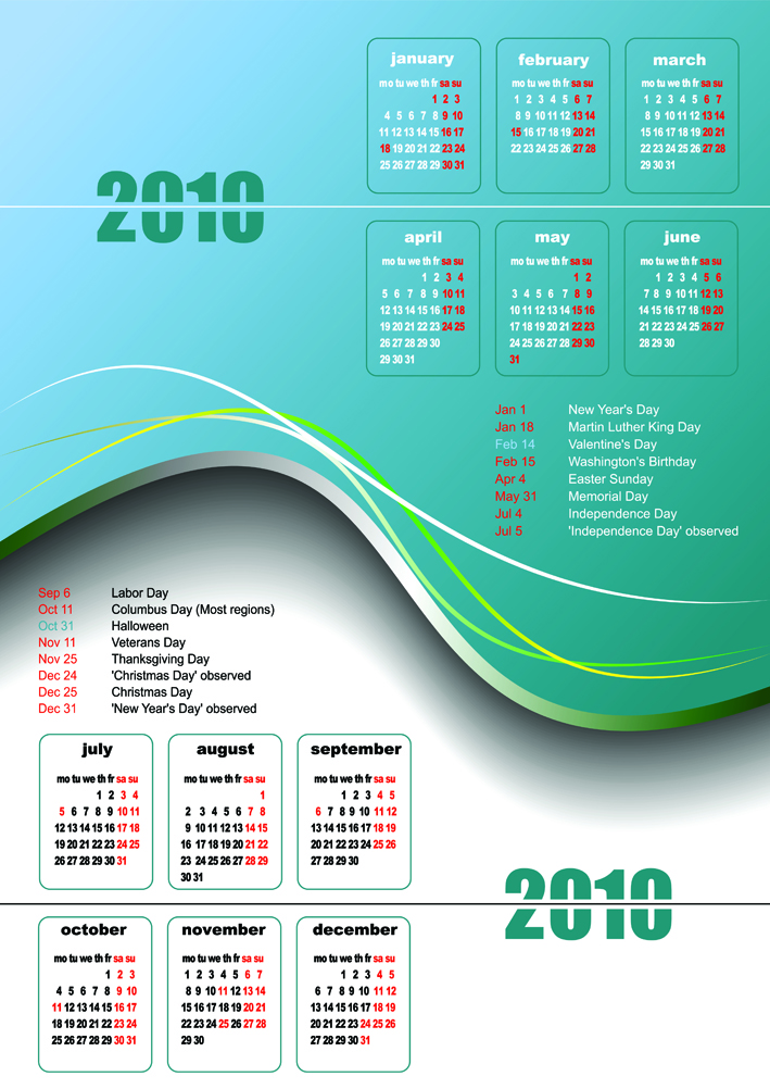 free vector 2010 calendar lines and email vector
