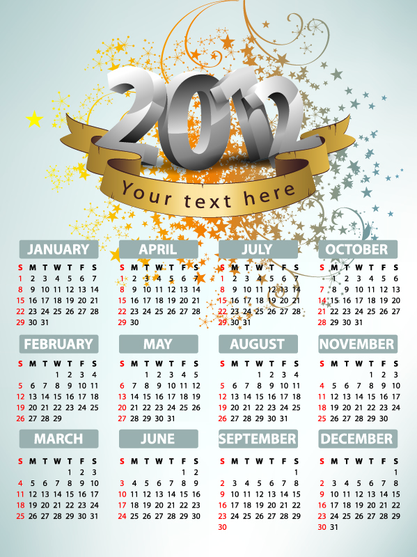 free vector 2012 calendar design template vector 2