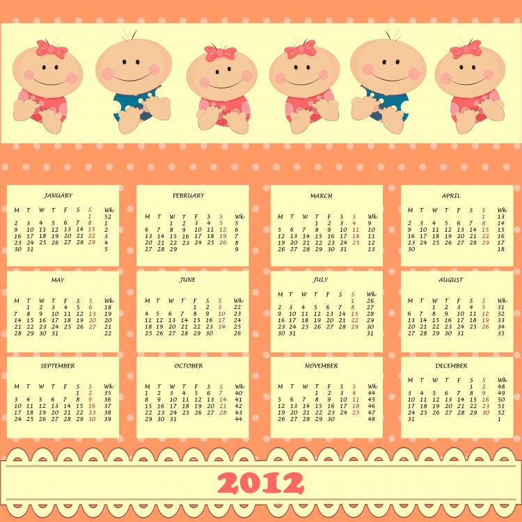 free vector 2012 cartoon calendar 01 vector