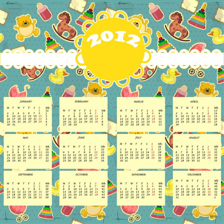 free vector 2012 cartoon calendar 02 vector