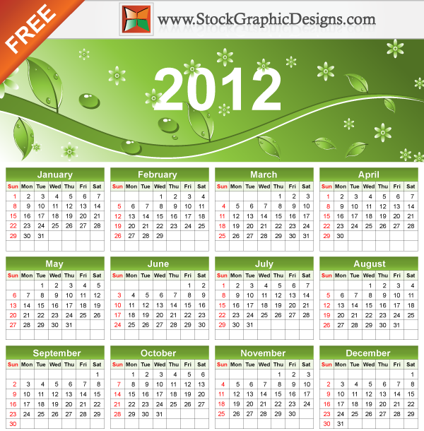 free vector 2012 Eco Green Free Vector Calendar