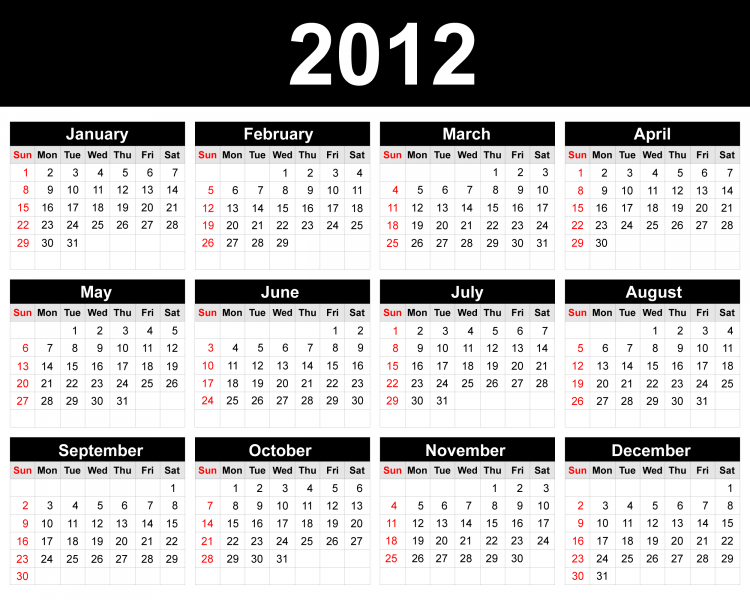 free vector 2012 Free Vector Calendar