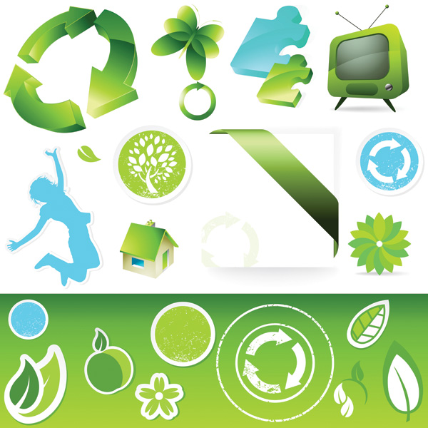 free vector 3 sets of green icon vector