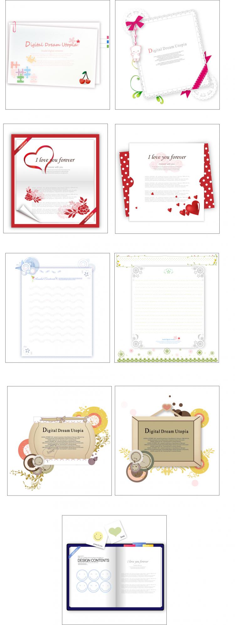 free vector 9 lovely greeting cards stationery vector